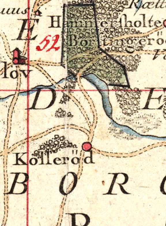 Her ses Kollerød sø på Videnskabernes Selskabs kort over Nordsjælland fra 1771.
